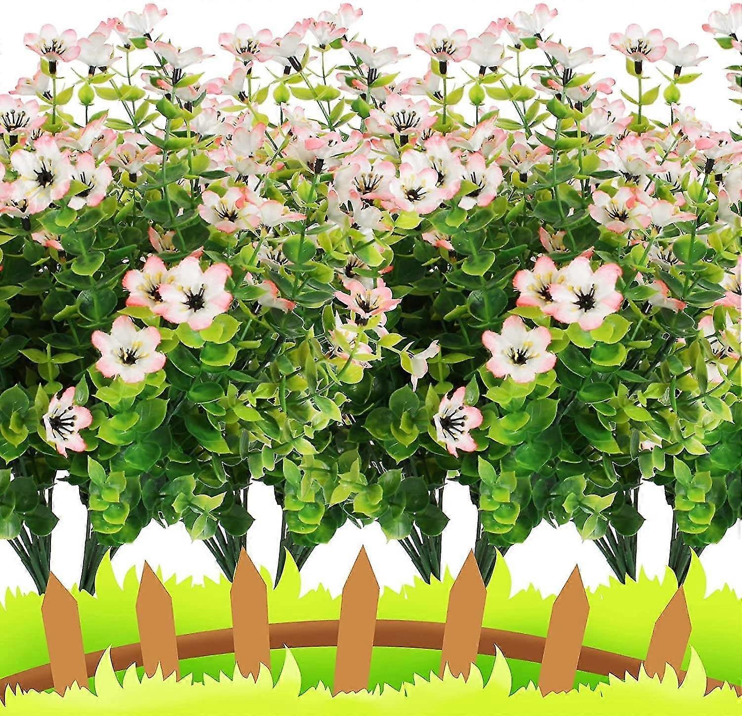 10 mazzi di fiori artificiali artificiali all'aperto piante arbustive resistenti ai raggi UV (rosa)
