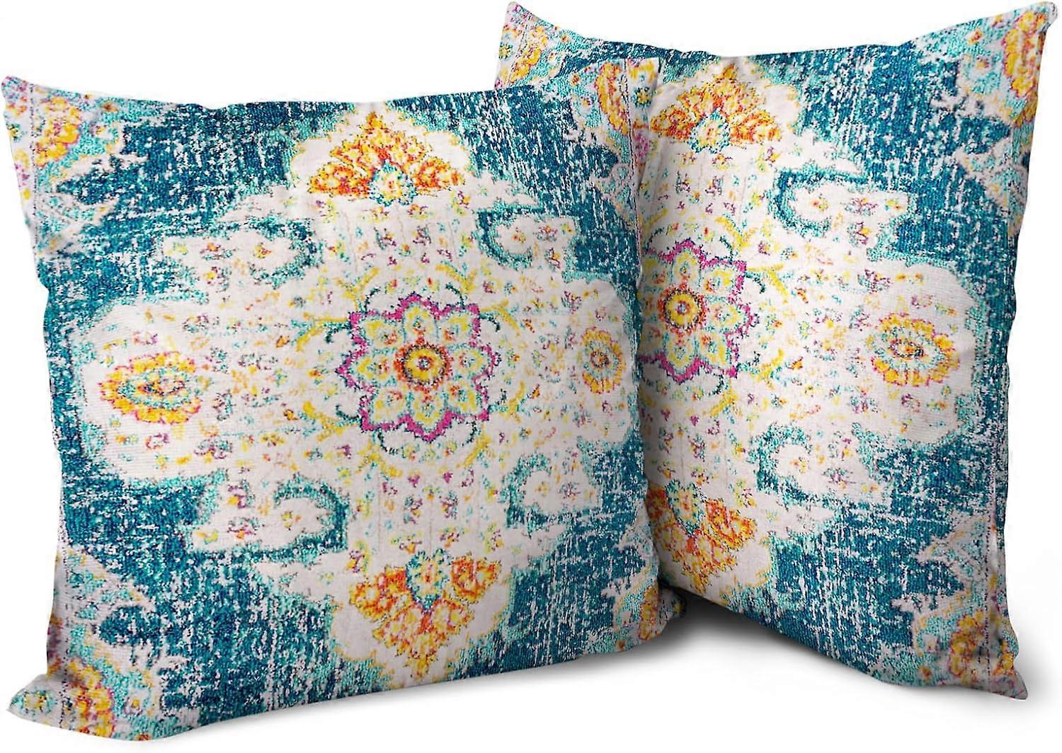 Capas de Almofada Boho 18x18 polegadas Conjunto de 2 Tapete Persa de Mônaco Capa de Almofada de Algodão Macio com Padrão de Dupla Face Capa de Almofada Bohemian 