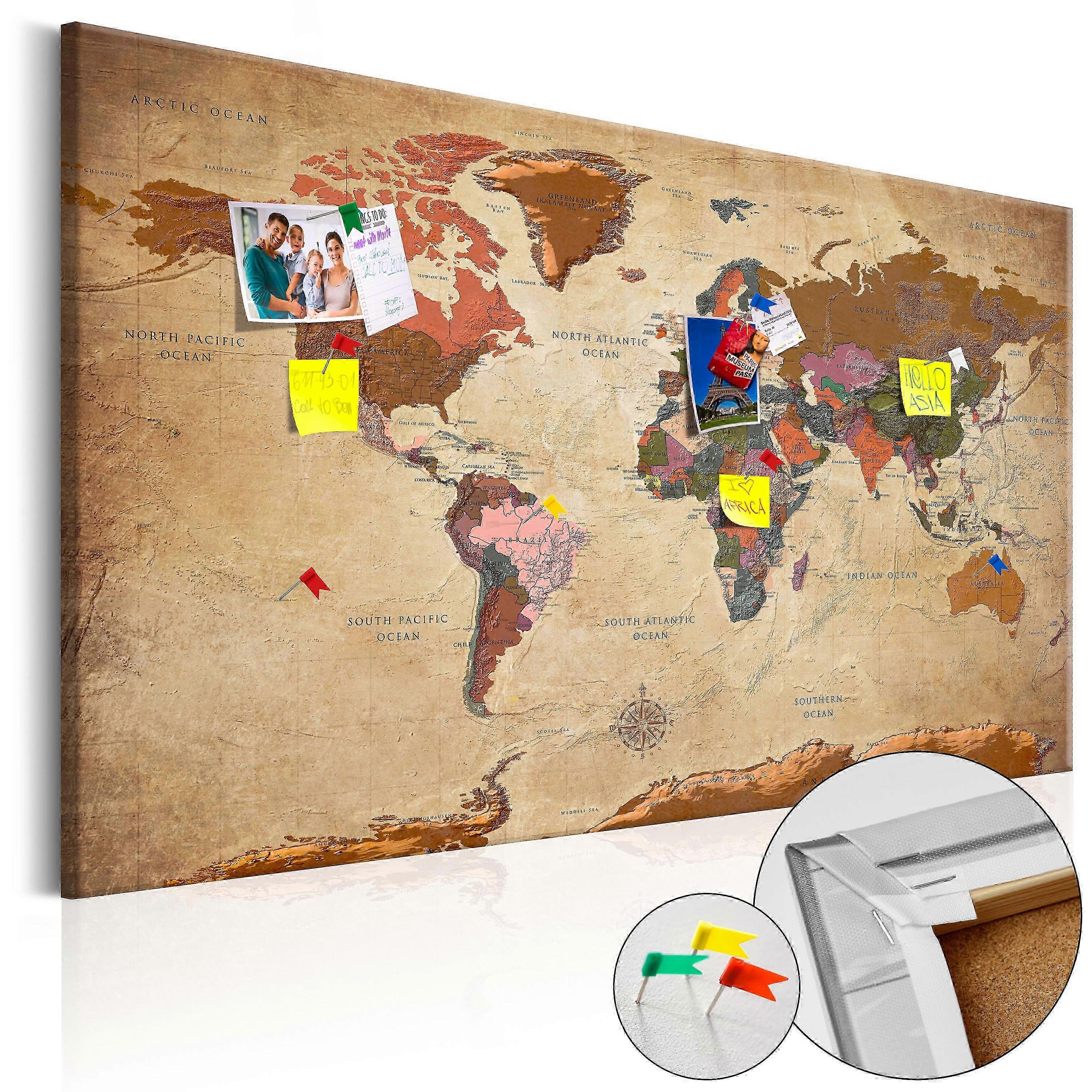 Decorative Pinboard - World Map: Brown Elegance