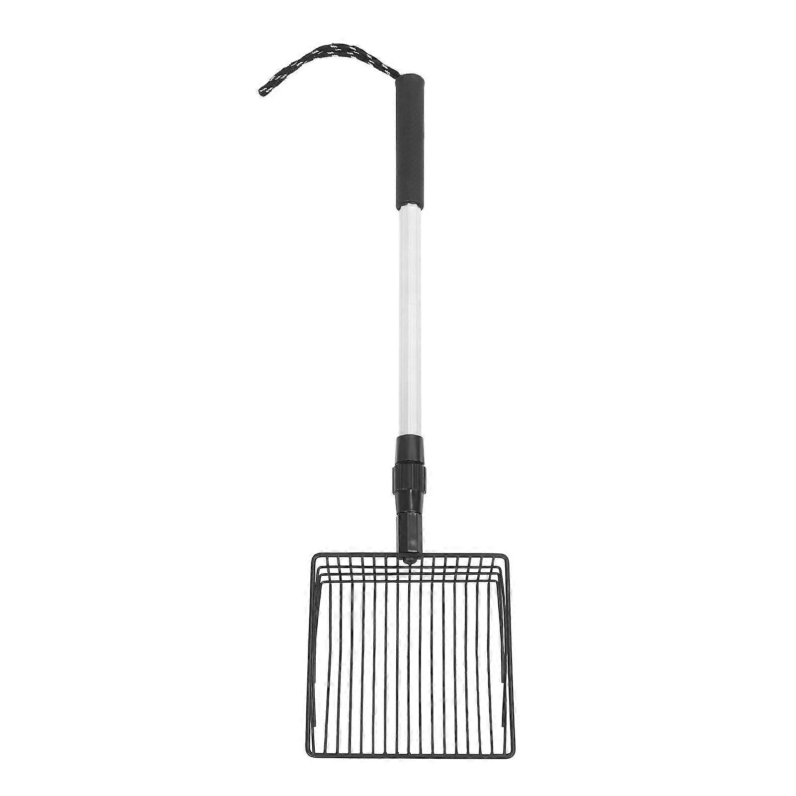 Lightweight and versatile extendable cat litter scoop with fine sieve and long handle, metal, for chicken coop, model A, 2-section handle