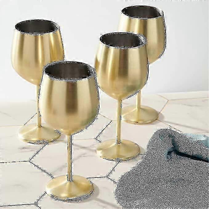 4 goldene Weingläser 540 ml - Bruchsicheres Glasset aus mattem Edelstahl Geschenkbox