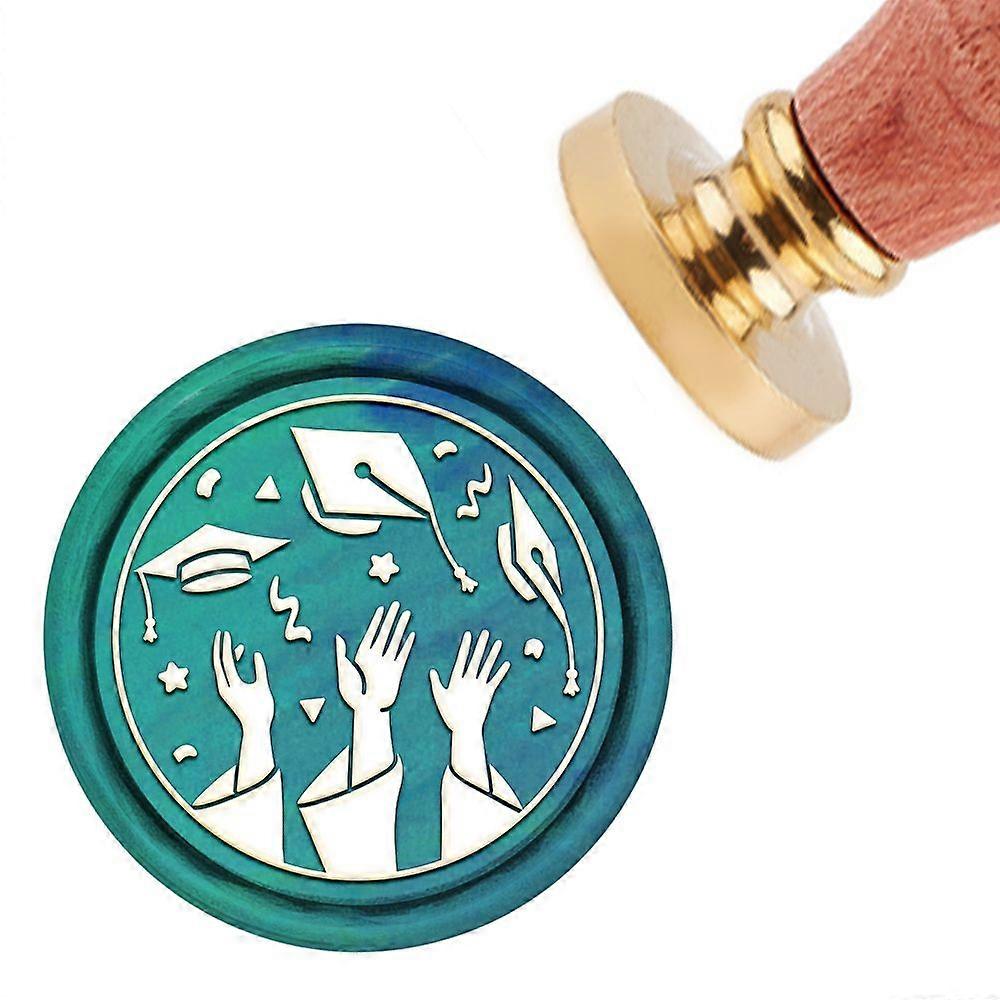 Wax Seal Stamp Congrats Grad Bachelor Cap Sealing Wax Stamp 30mm Removable Brass Head Sealing Stamp with Wooden Handle for Graduation Invitations Gift