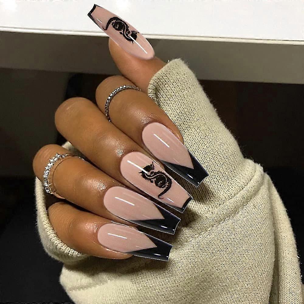 Glossy Coffin Extra Long Press On Nails With Designs,nude Acrylic Nails Press On,sti On Nails For Women,artificial Glue On Nails,fake Nails With Dra