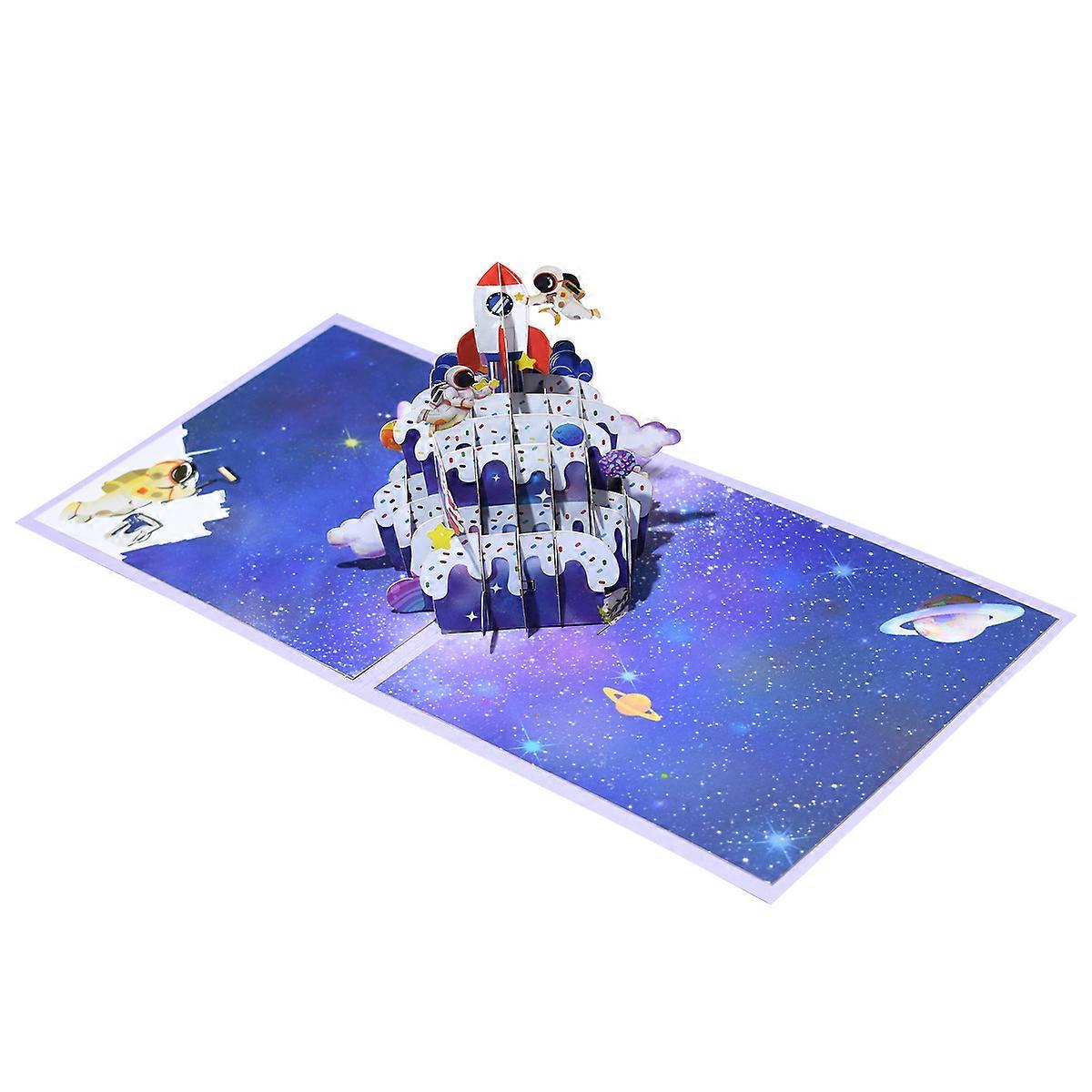 Spaceship Cake 3D Greeting Congratulations Pop Up Card - Happy Birthday Card For Kids, Son, Boy, Astronaut| With Message Note & Envelop