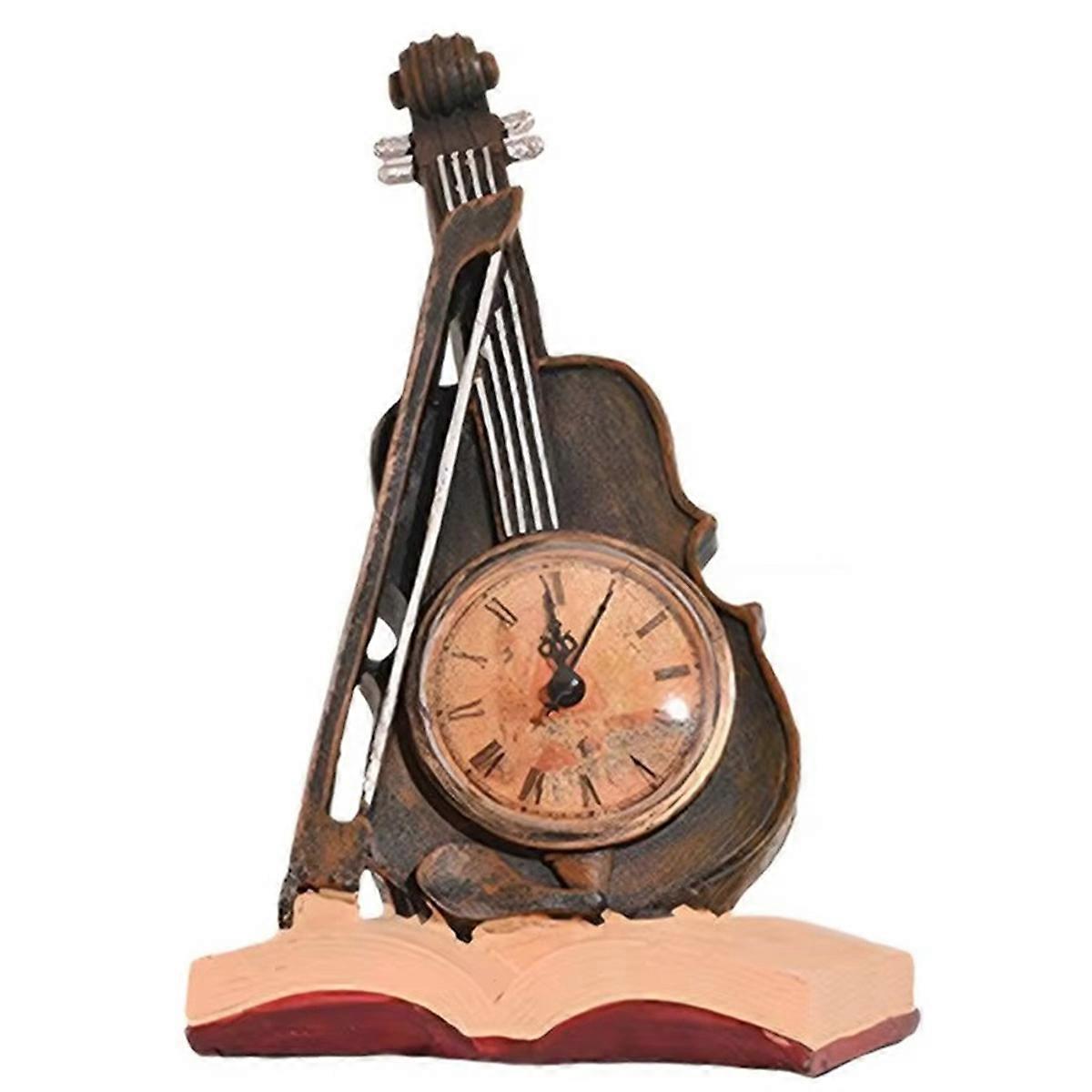 Violin Clock Desk Decor Resin Violin Clock Figurine Vintage Violin Shaped Clock Desk Clock Guitar Ornament Home Decor