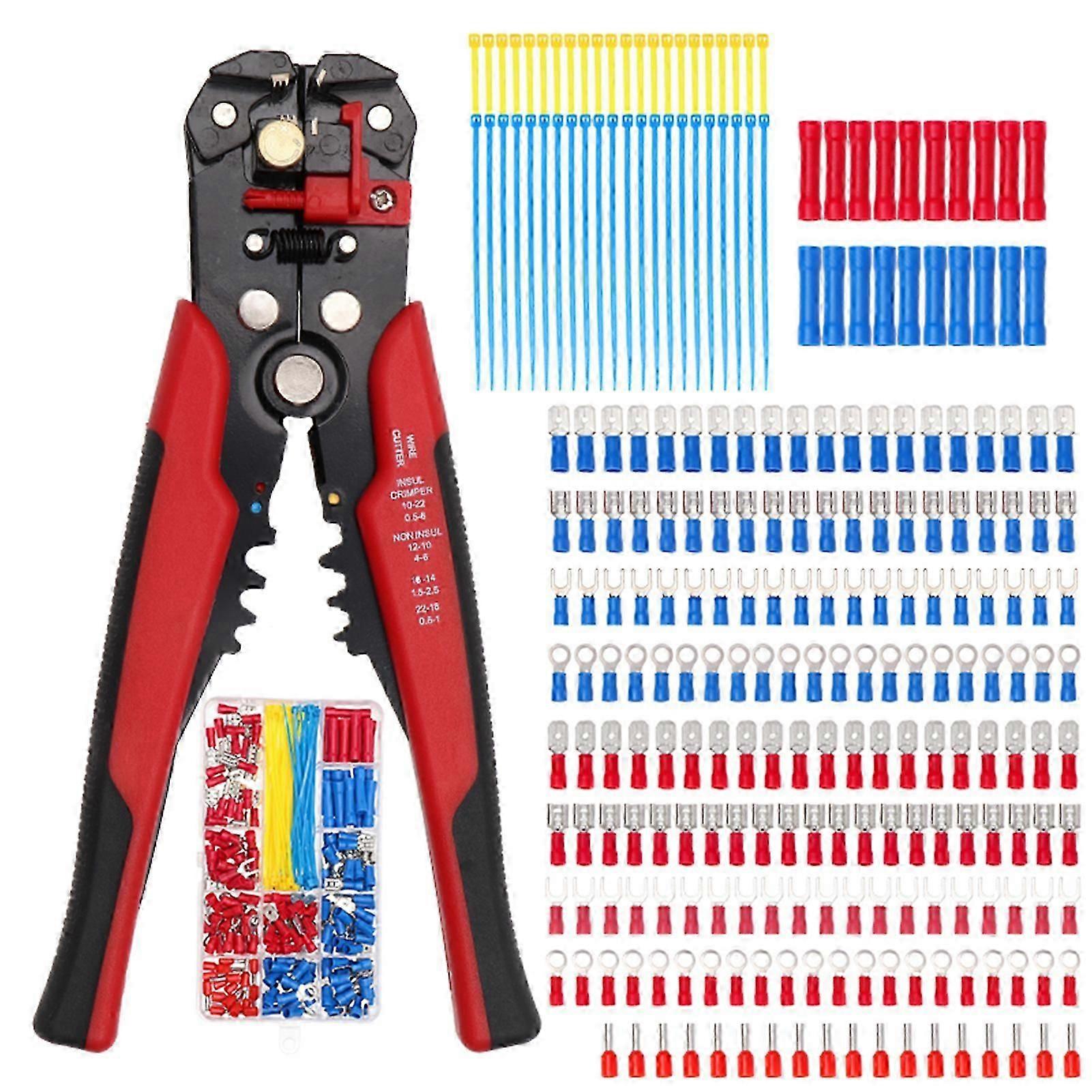 260pcs Crimp Cable Terminals Set Kit Heat Shrink Insulated Wire Electrical Connector Assorted Box With Wire Stripping Pliers Portable