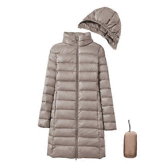Winter Down Coat with Storage Bag Thickened Padded Plush Hood Mid Length Windproof Long Sleeves Windproof Warm Daily Outwear Cotton Jacket