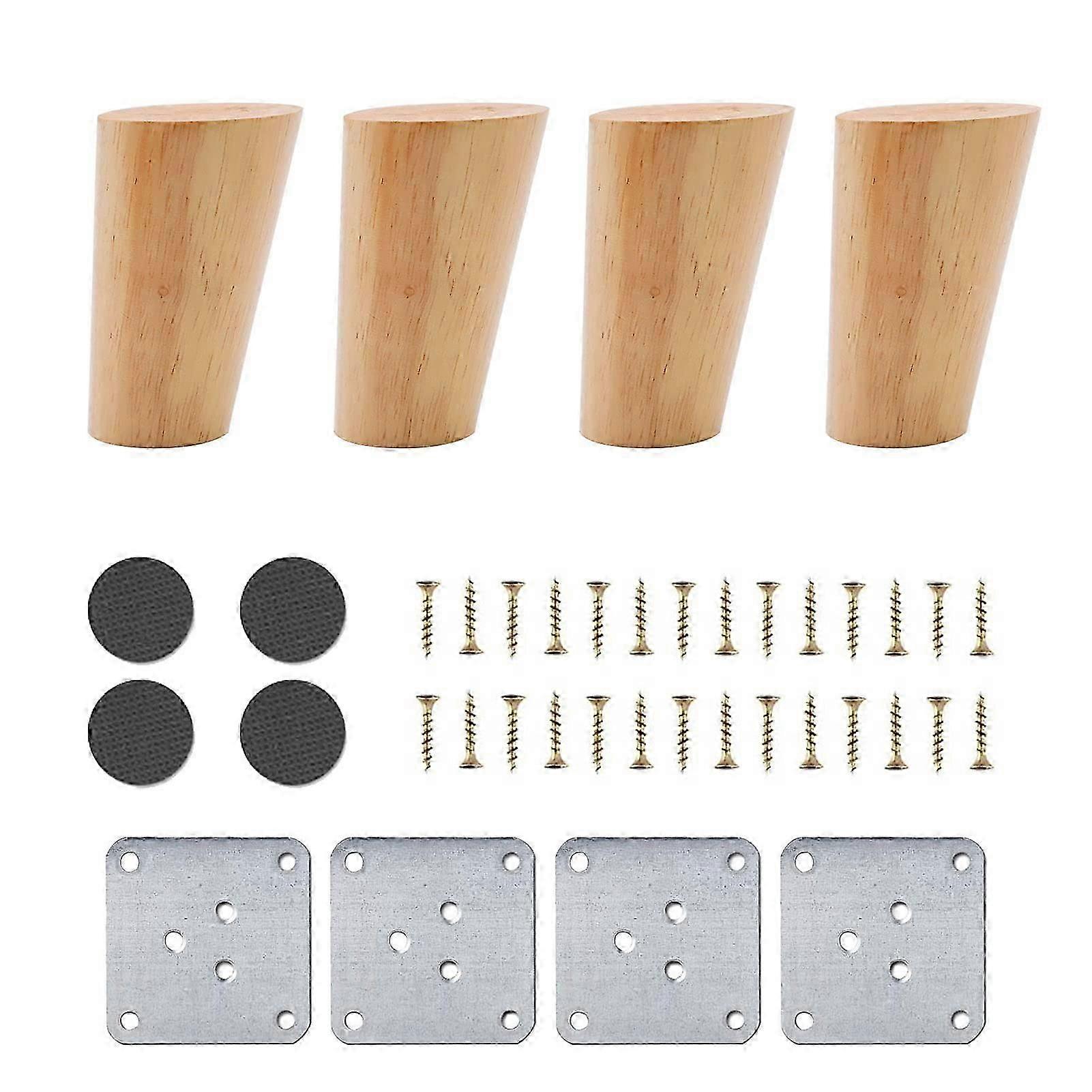 4 Ahşap Mobilya Ayağı Seti, 8cm Yedek Kanepe Ayakları, Sehpa Ayakları, Aksesuarlı (Eğimli Tasarım)