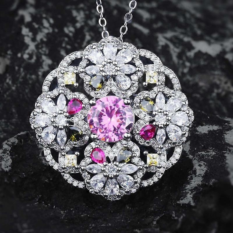 BELLA BOX Luxury Argyle Pink Drill Flower Cluster Zircon Pendant Suitable For Women's Daily Party Wear Fashion Jewelry
