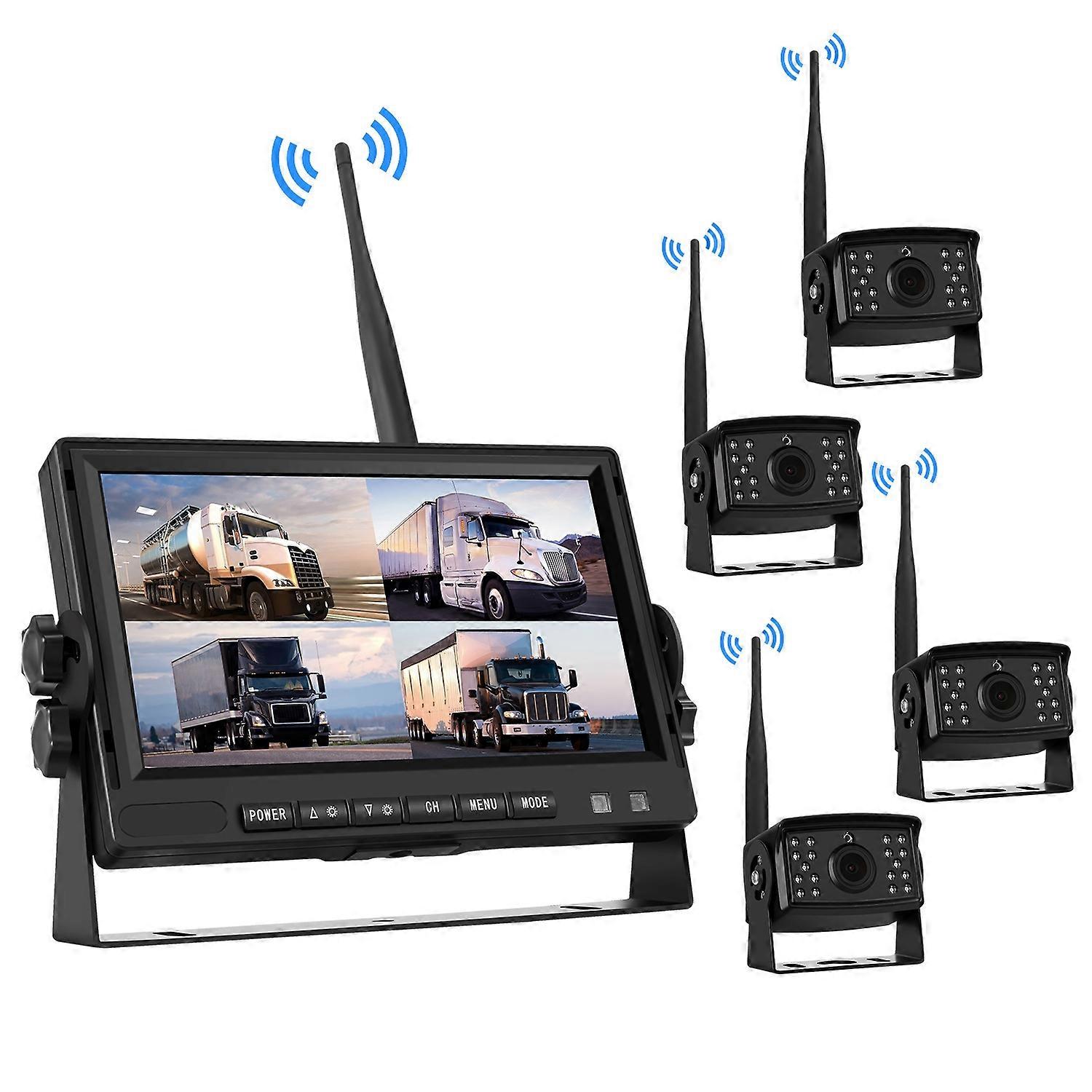 7 inch Car Digital Wireless Rear-view Split-screen Monitor Four Record