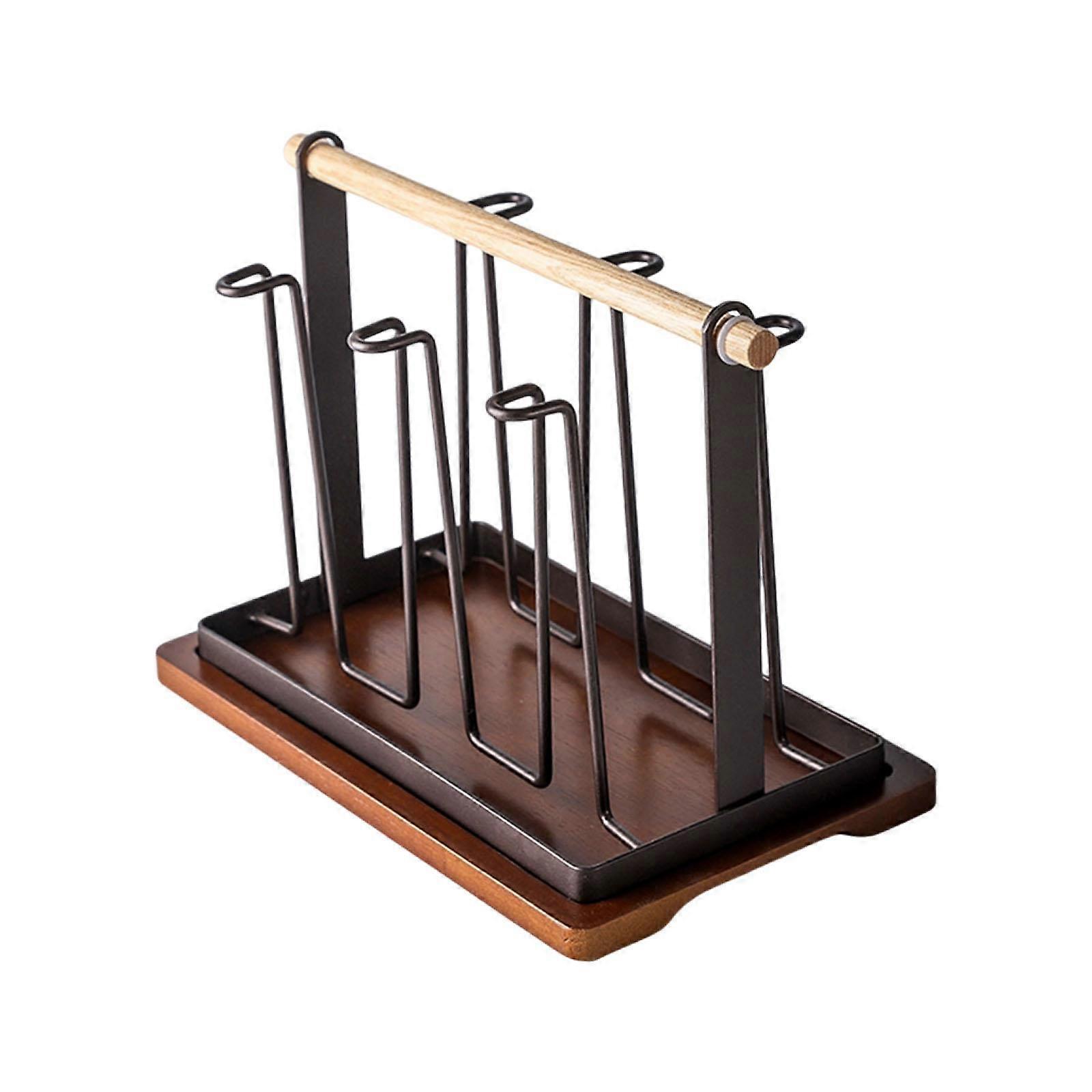 Cup Drying Rack Cups Drainer with Wood Handle Sturdy Mug Display Holder Mug