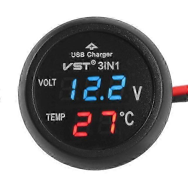12 V / 24 V Digitaler Zählermonitor 3-in-1-LED-USB-Autoladegerät Voltmeter-Thermometer Autobatterie-Monitor LCD-Digital-Dual-Anzeige