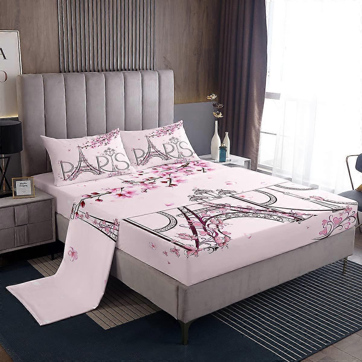 Peach Blossom Pink Twin Size Sheet Set for Kids Bedding, Soft Microfiber Material, Cozy and Durable