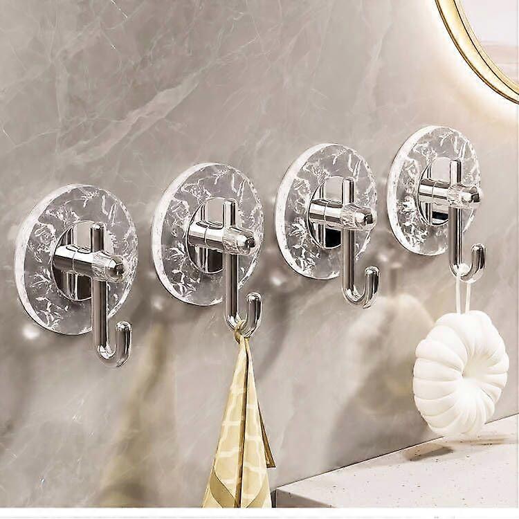 4 Pack Adhesive Towel Hooks with Strong Suction for Bath and Kitchen J Shape Design