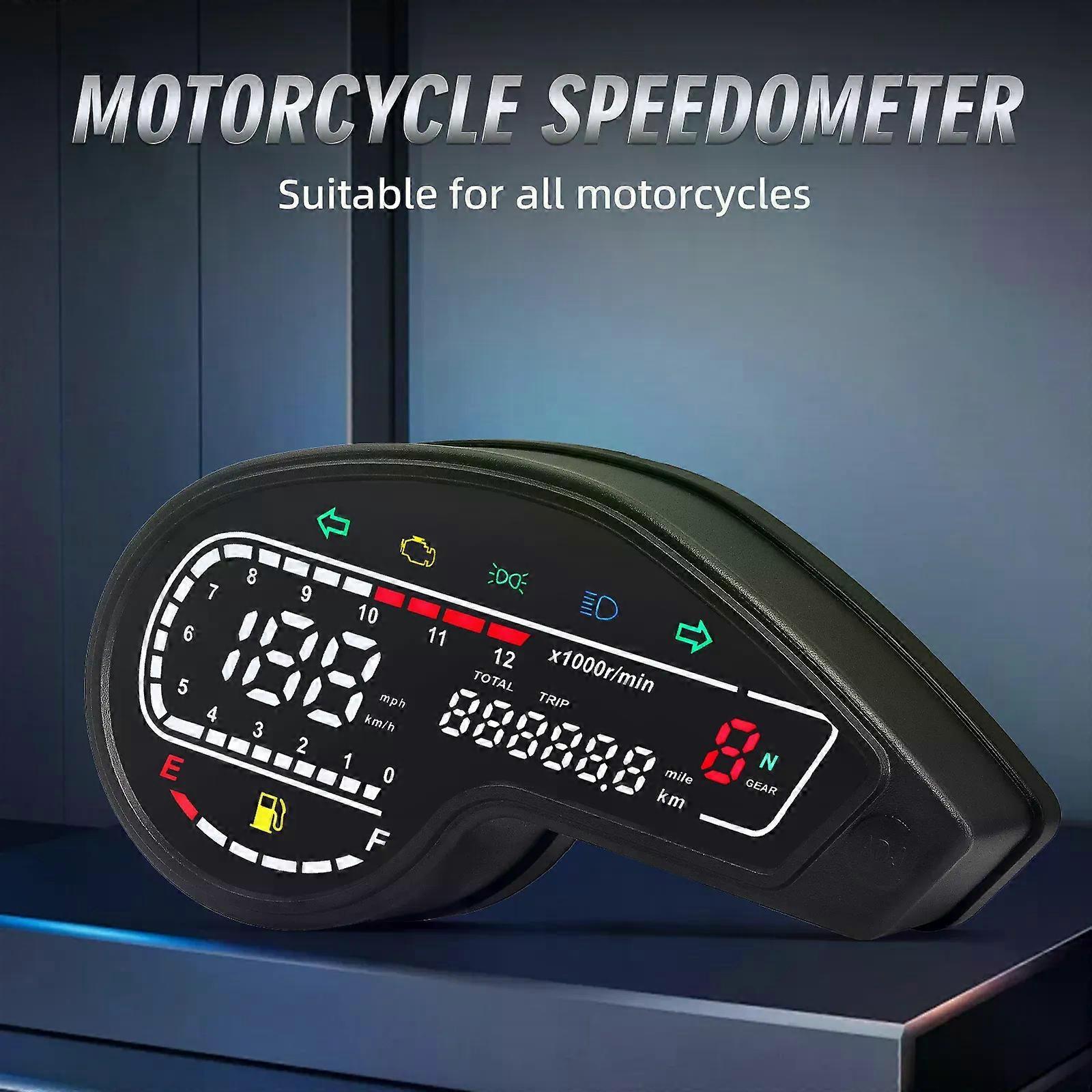 Universal Motorcycle Digital Speedometer LED Tachometer Dashboard Racer Instrument Panel with Turn Signal Light for Yamaha