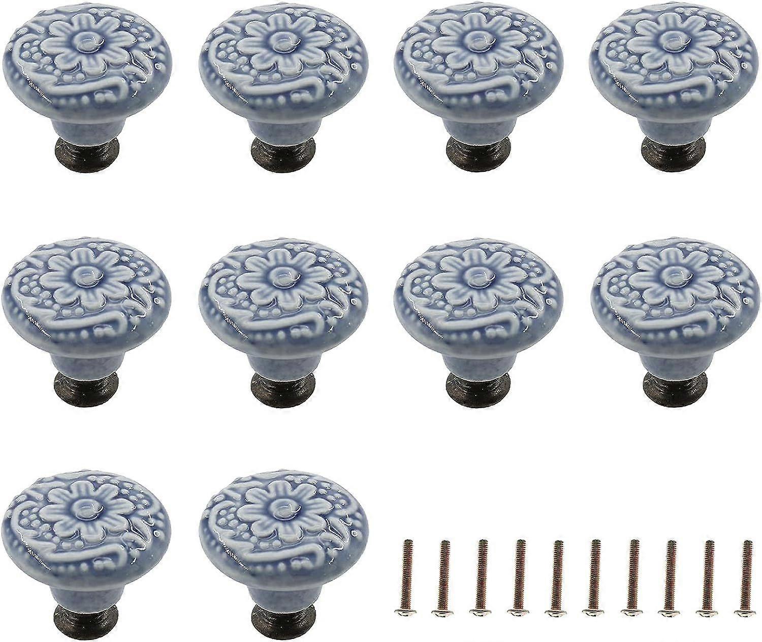 Decorative Ceramic Drawer Knobs - 10 Pack (Blue)