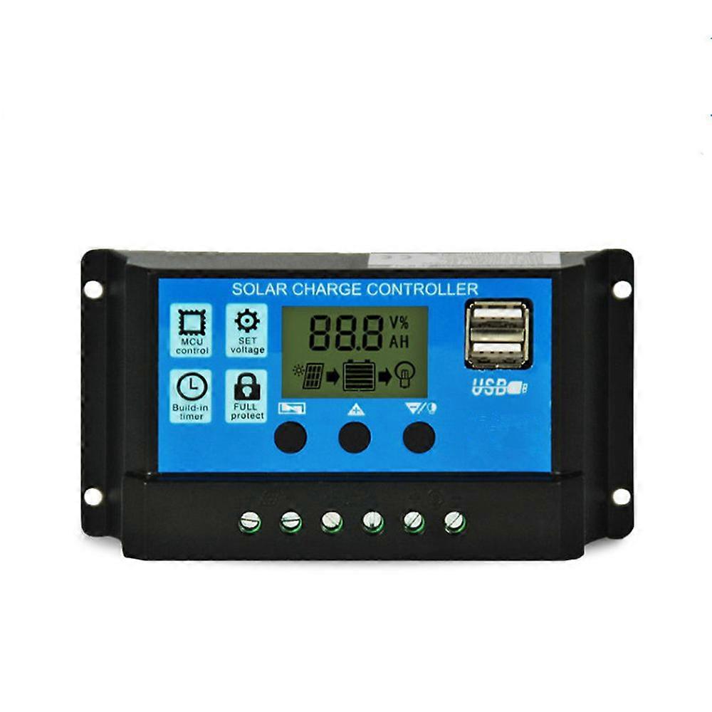 Solar Battery Controller 12v/24v Solar Panel Charge Controller Ground Solar Panel Controller Regulator with Adjustable LCD Display and Dual USB Port