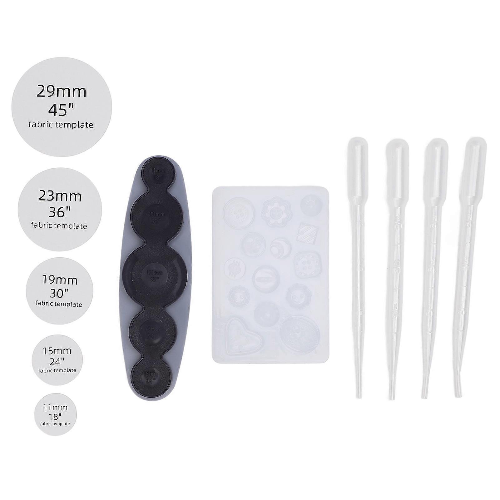 Fabric Button Making Tool Multiple Sizes DIY Covered Button Silicone Mould with 5 Fabric Template and 4 Droppers