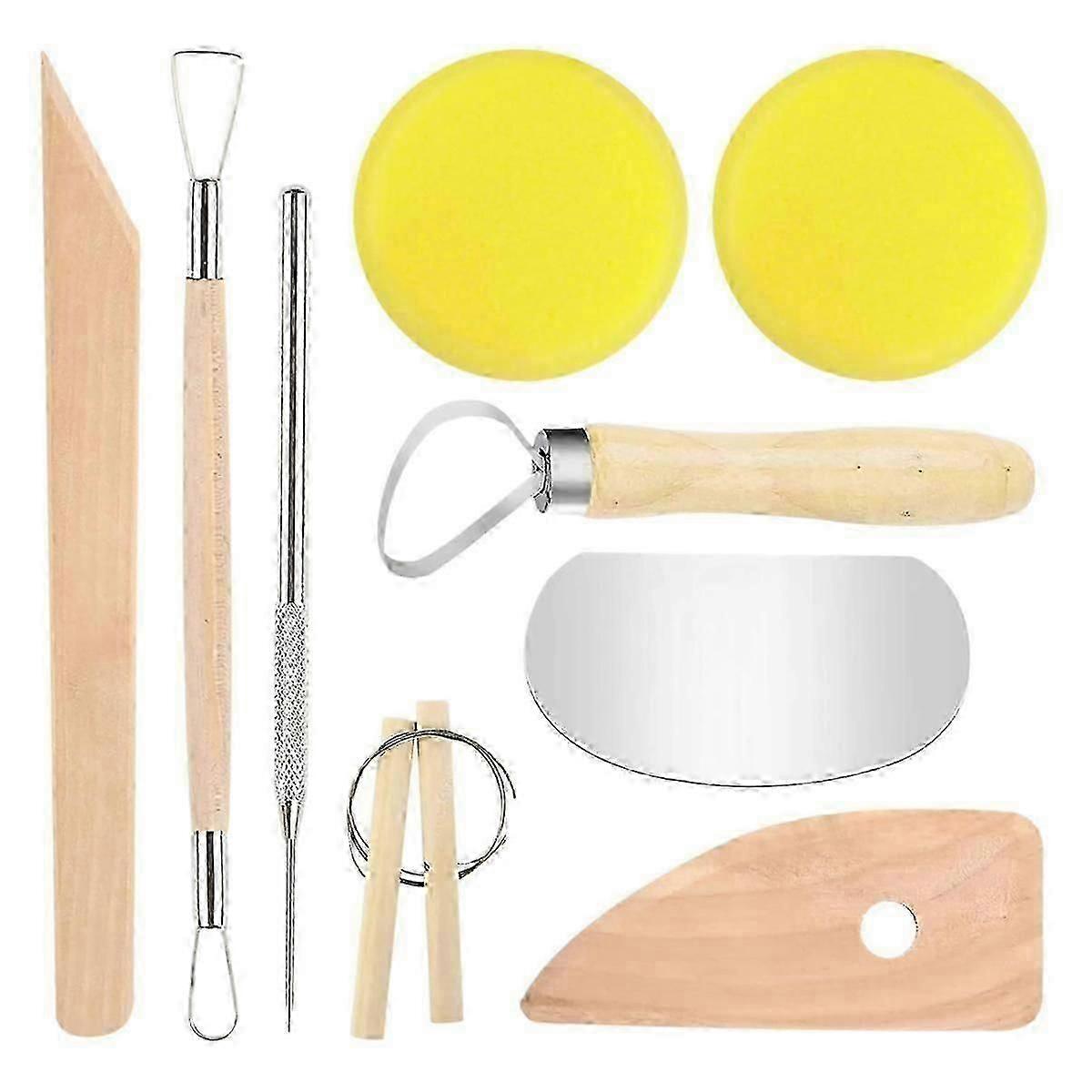 9PCS Clay Sculpting Tool Set - Easy to Use Trimming and Carving Tools with Sturdy Wooden Handles