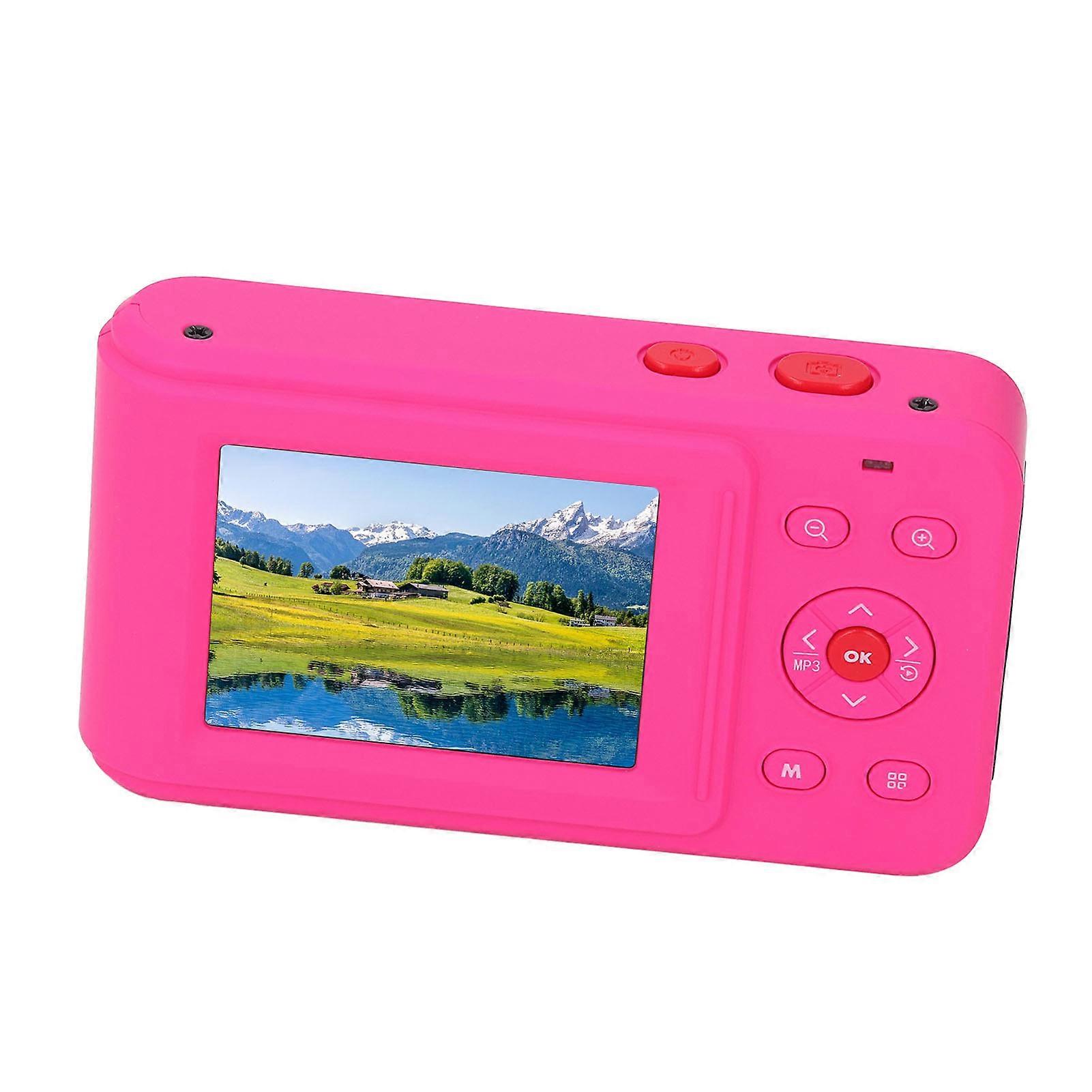 Digital Camera 72MP 2.5K 16x Zoom Auto Focus Anti Shake 2.4 Inch Screen Portable Compact Camera for Kids Students Vlogging Rose Red 