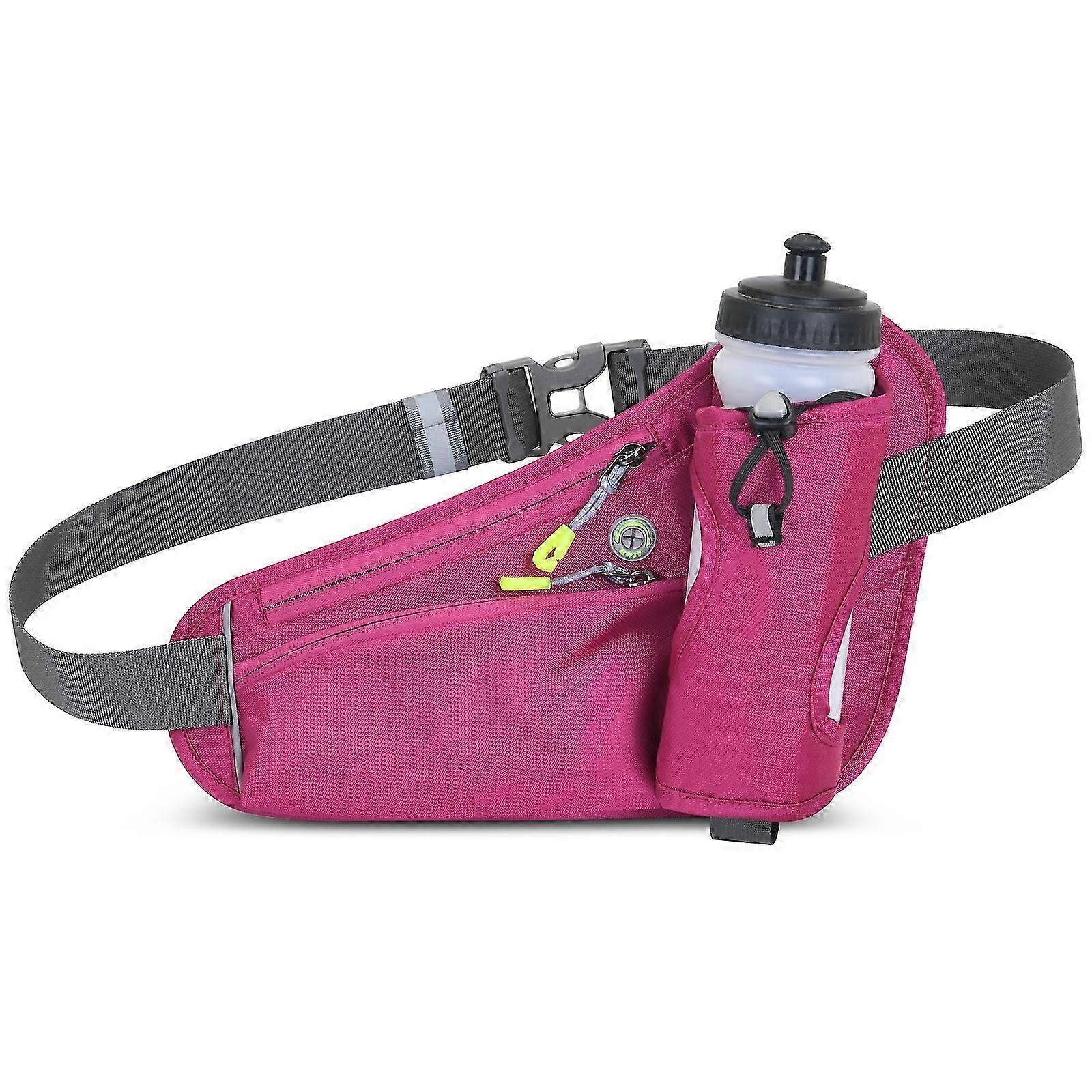 ランニングサイクリングハイキング用ウォーターボトルホルダー付きスポーツハイドレーションベルト - ローズレッド