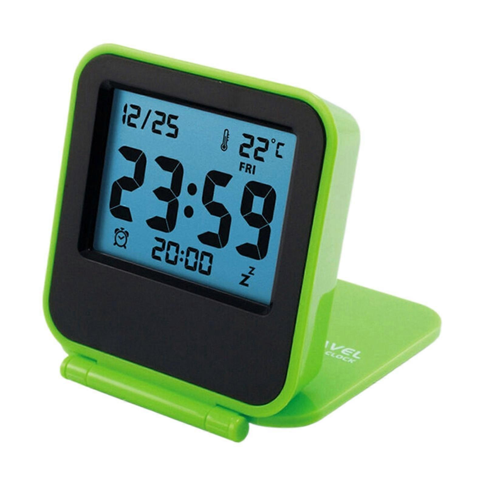 Compact Digital Travel Alarm Clocks Battery Operated Small Travel Clock With Night Light Portable Folding Mini Pocket Temperature Clock Easy To Set 