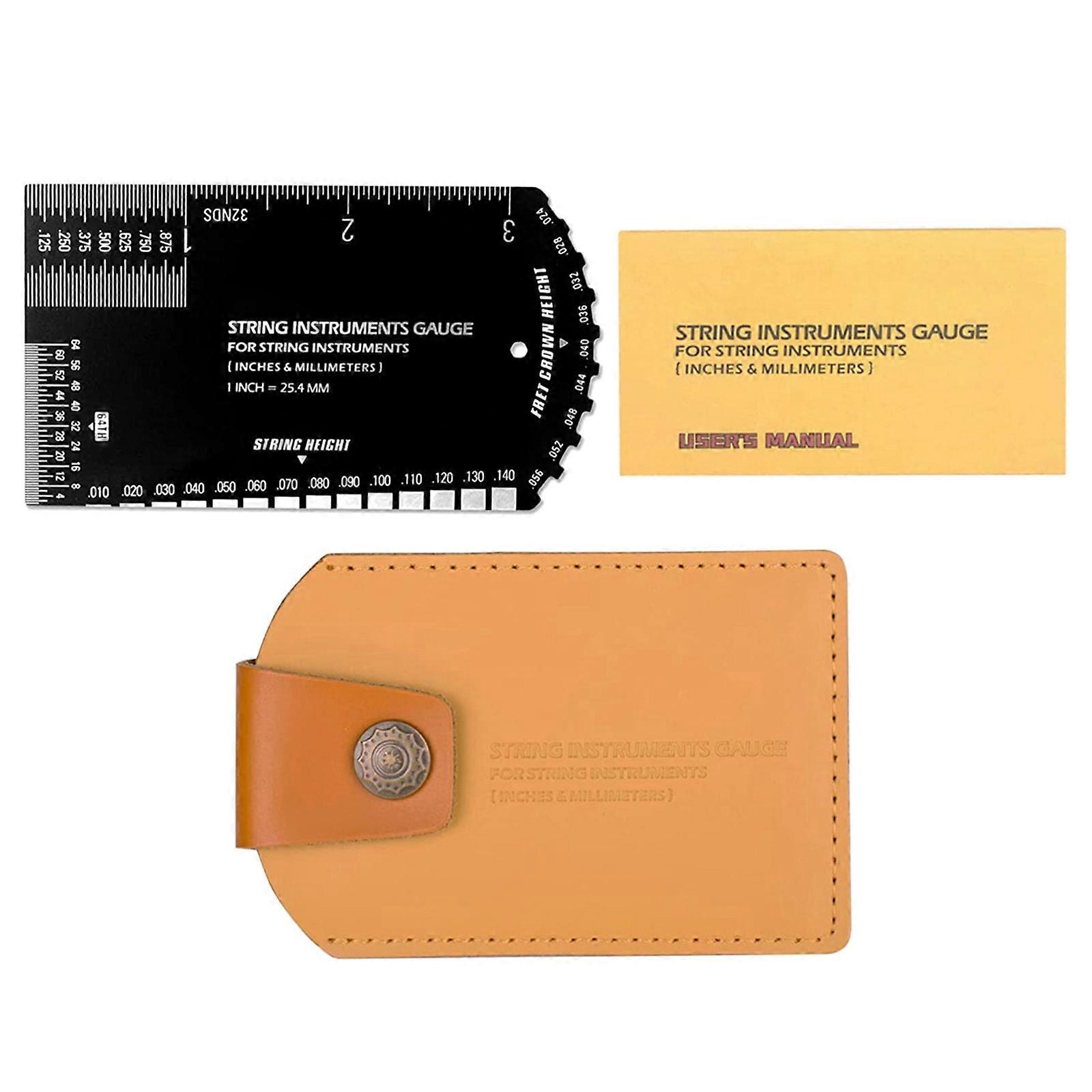 Multifunctional Fret Rocker Luthier Tool with Leathers Case Precise Etched Guitar String Action Gauge Ruler Set Up Gauge