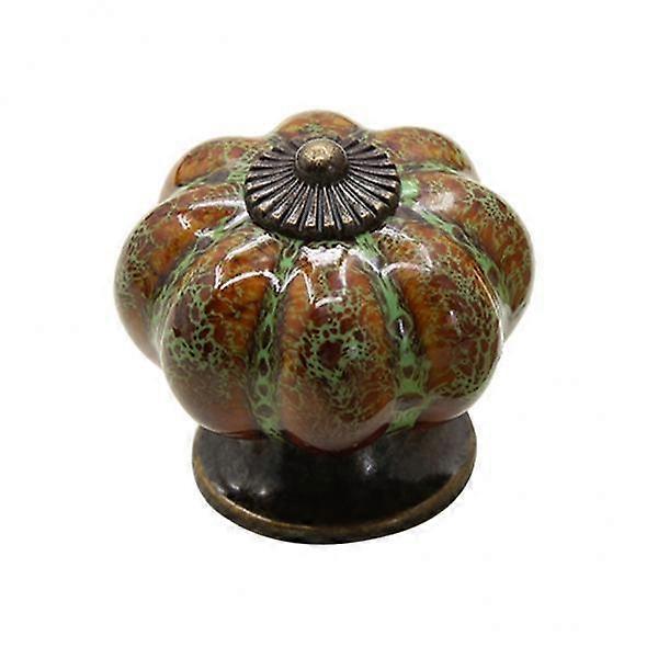 2x Adorable Small Round Pumpkin Ceramic Cabinet Pull Knobs with Screws, Vintage