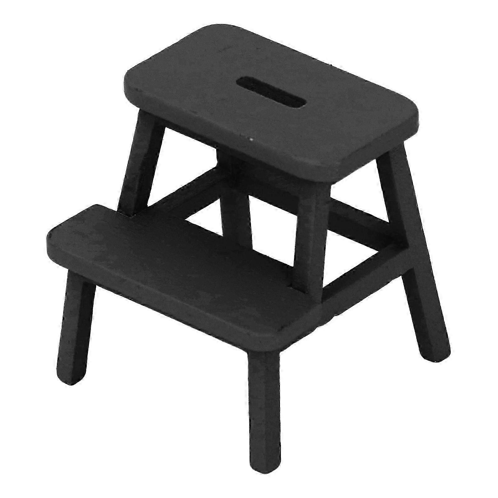 1:12 Mini Wooden Step Stool 4 Legs 2 Steps Cute Dollhouse Decor Black