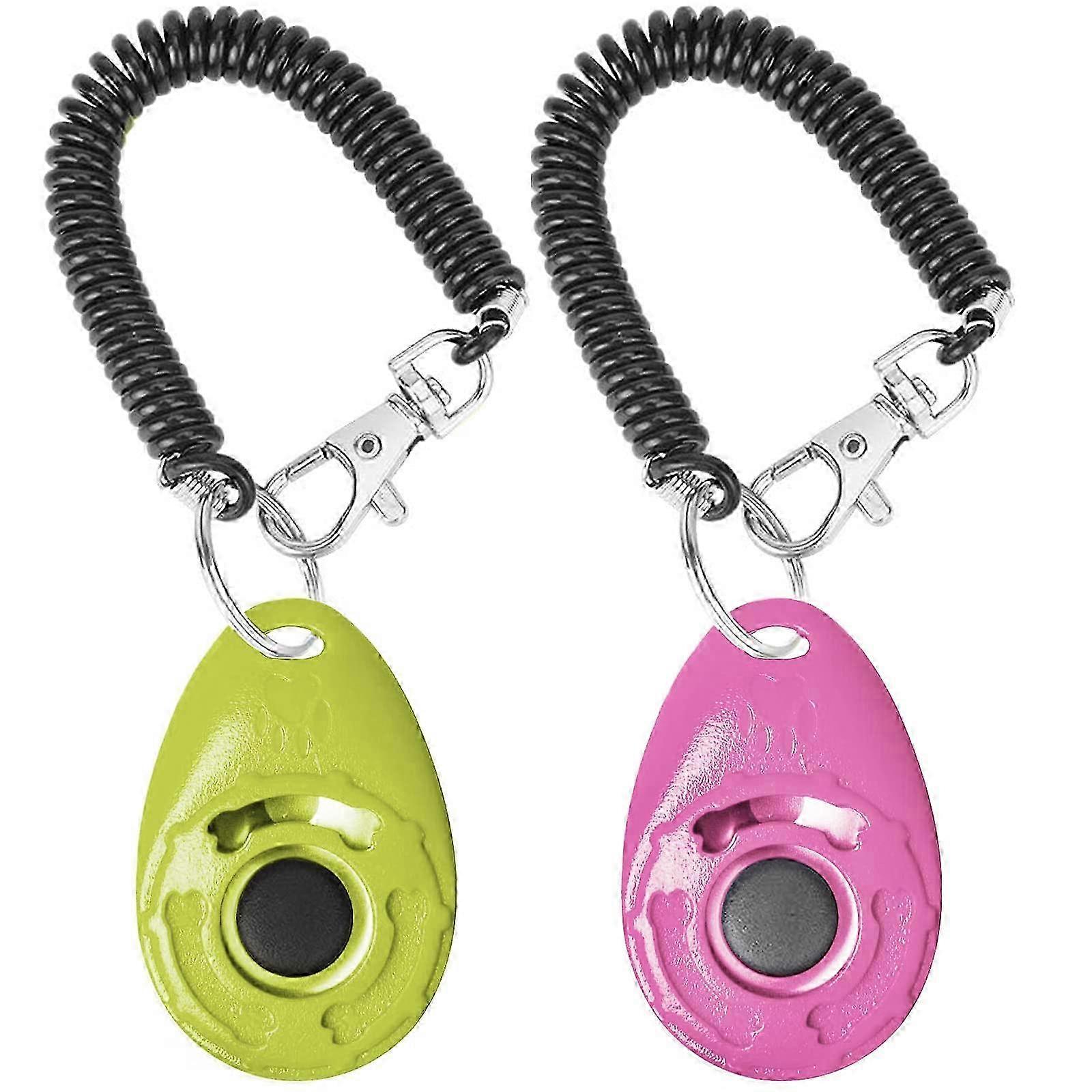 2 Pack Dog Training Clicker with Wrist Strap (Pink & Green)