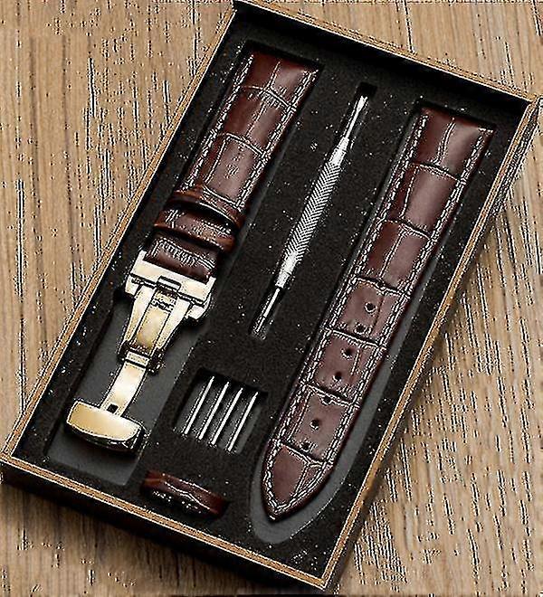 Leather Watch Strap with Butterfly Clasp for Wristwatches in Sizes 12mm to 24mm Top Layer Cowhide Band Storage Box Included