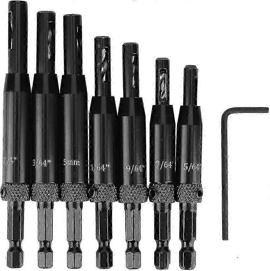 7 Pieces Of Self-centering Hinge Drill Bits Are Suitable For Wooden Windows, Doors And Cabinets With Hex Handle Size "5/64" "7/64" "9/64" "11/64" "13/