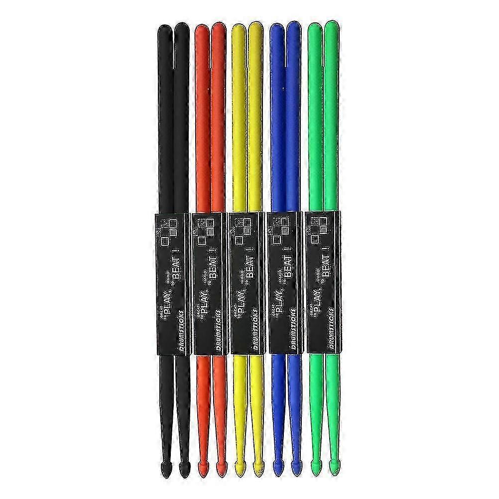 5 Pairs Lightweight Nylon & Wood Tip Drumsticks for Drums, Multi-Color Percussion Sticks Set
