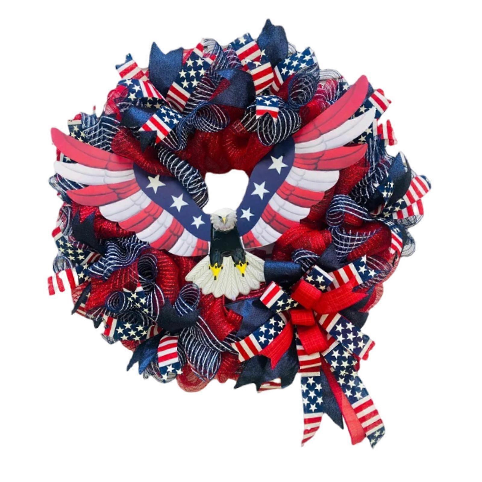 4TH of July Patriotic Eagle Mesh Wreath Front Door Decor American