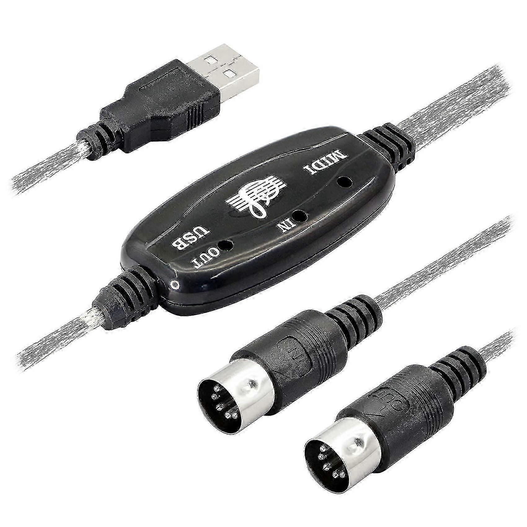 Usb Midi Cable Adapter, Usb Type A To Midi Din 5 Pin In-out Cable Interface With Led Indicator