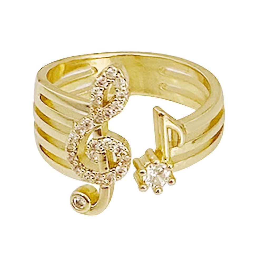 Musical Note Ring, Adjustable Open Ring with Rhinestones, Gold, 1.7x1.7cm
