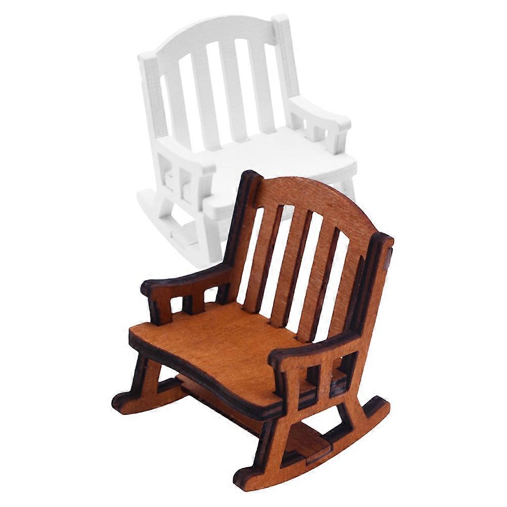 Miniature Rocking Chair For Figurines Rocking Function Coffee Color 2Pcs For Collectors And Hobbyists