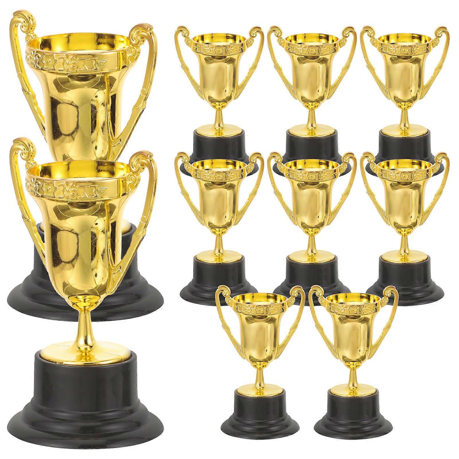 Golden Mini Trophy Plastic Reward Recognition 8.2x4.5cm Elementary School 10Pcs