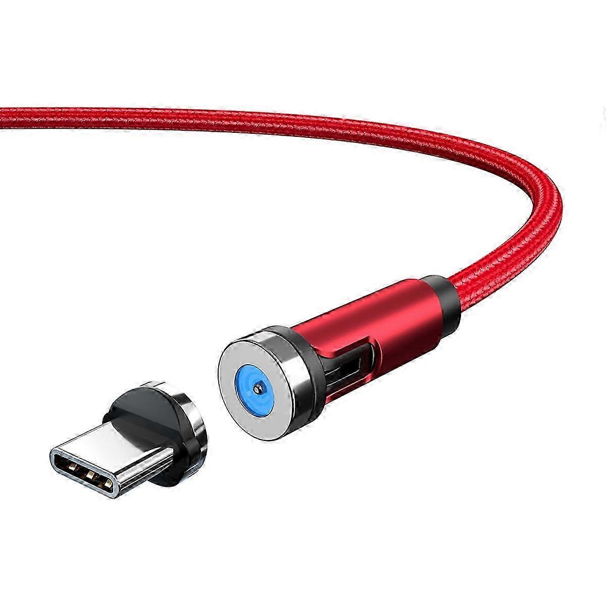 2m Type-C Data Cable 540 Degrees Rotatable Braided Charging Cable with Magnetic Plug - Red