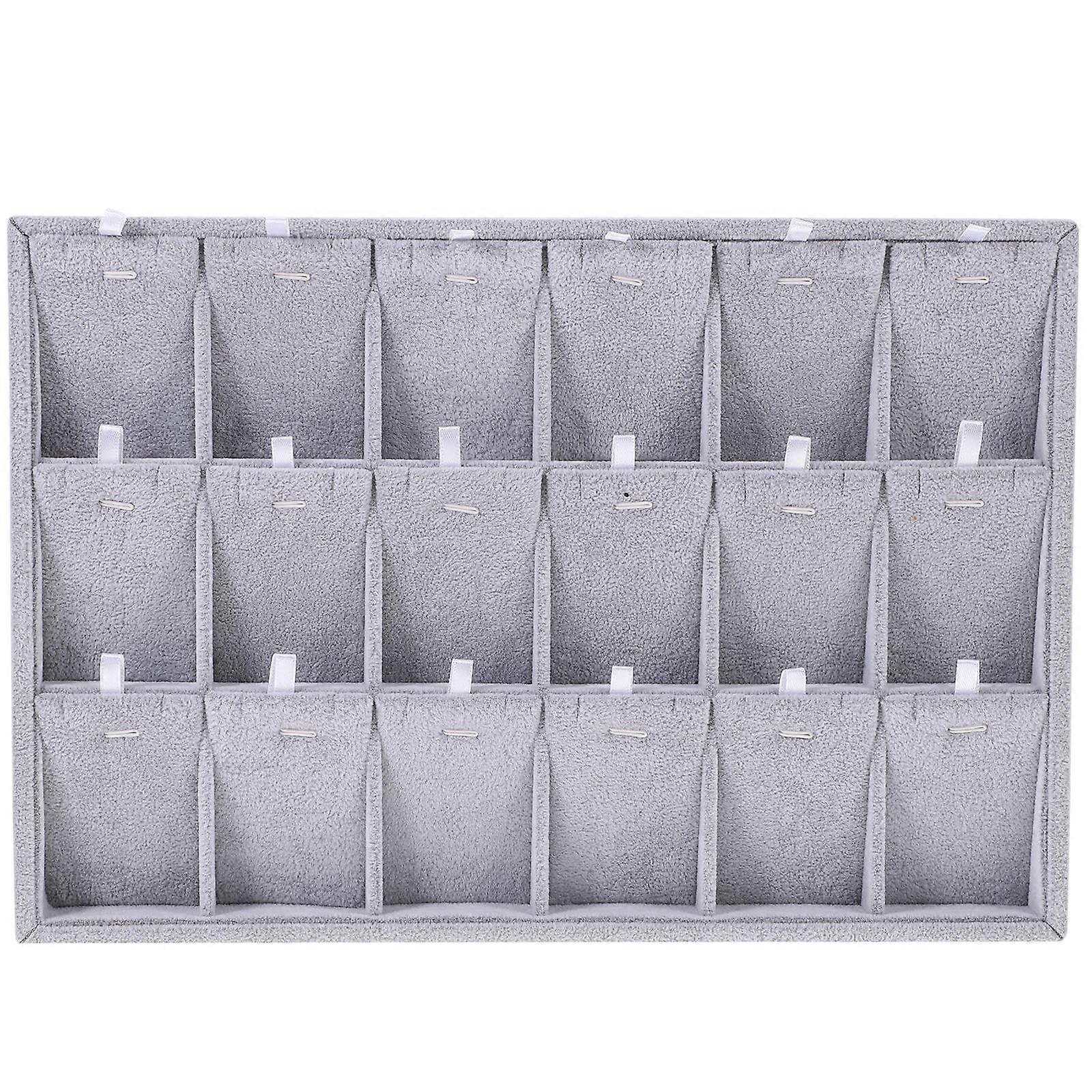 Jewelry Organizer Tray Multi Grids Storage Plate Rectangular Ice Gray Flannel Daily Use 1Pcs