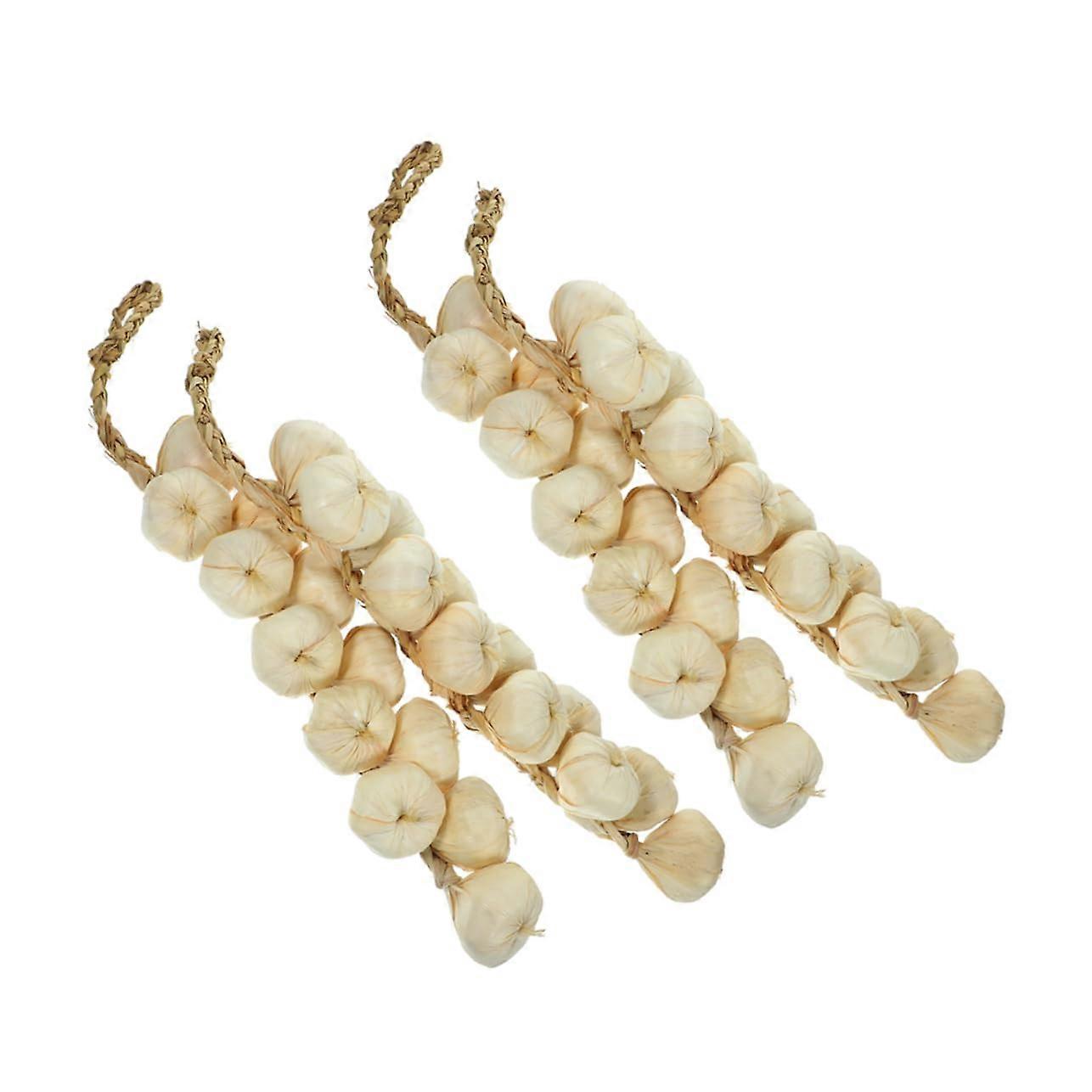 4-Piece Artificial Garlic Garland with Hanging Skewers, Fake Garlic and Onion Decor for Kitchen and Vegetable Display