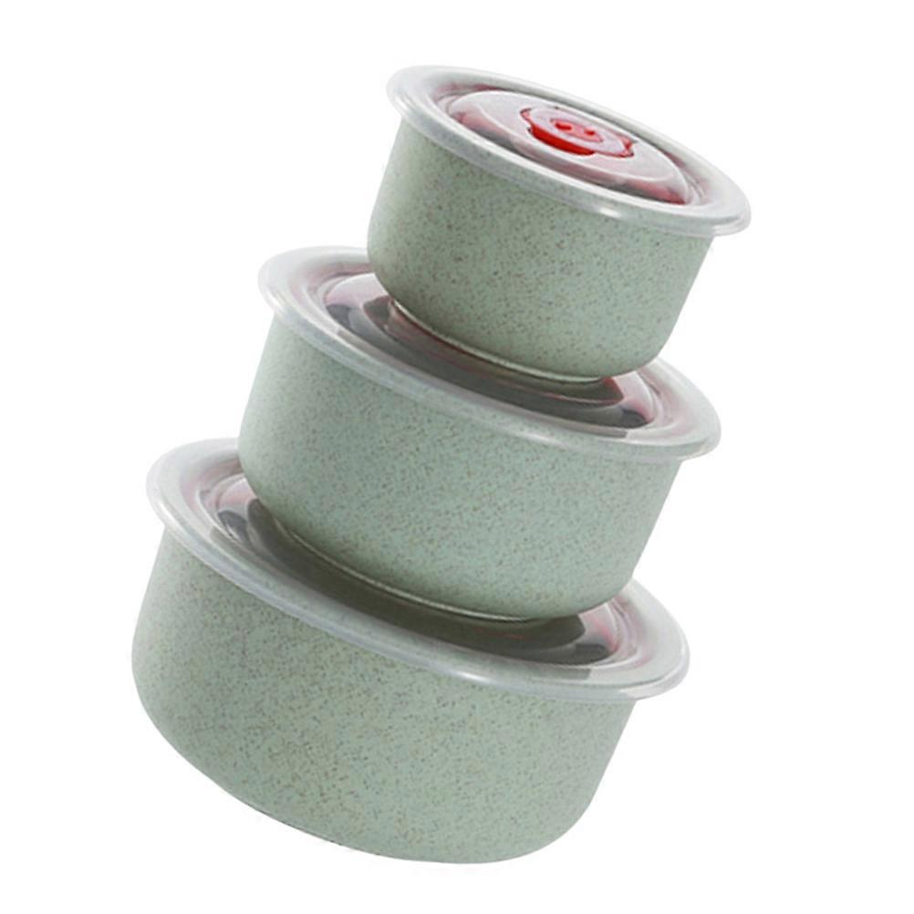 Bento Modern Lunch Box Straw Serving Bowls With Lids Round Shape Restaurant Use 3Pcs