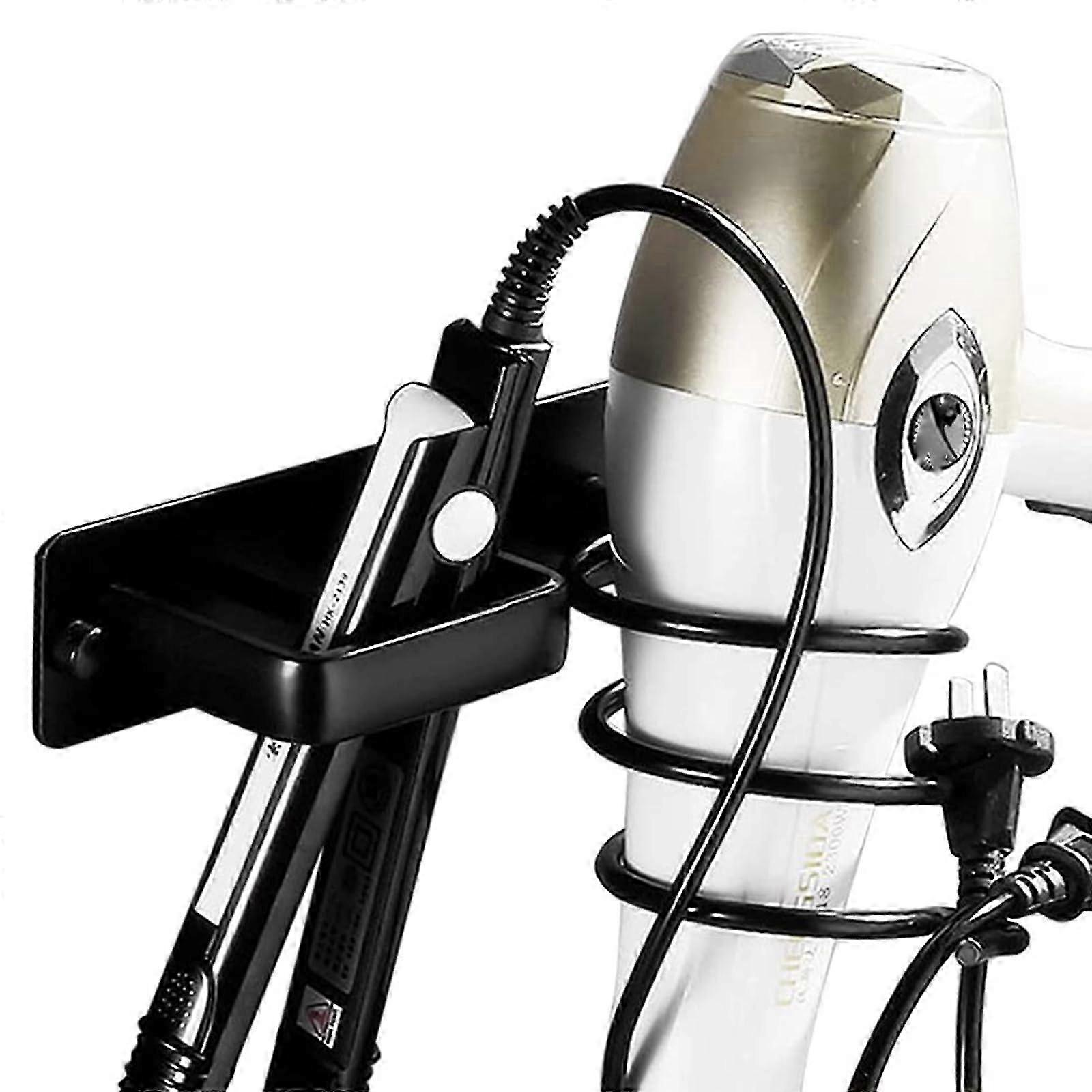 Space-saving wall-mounted hair dryer holder featuring a swivel design for efficient organization and easy access
