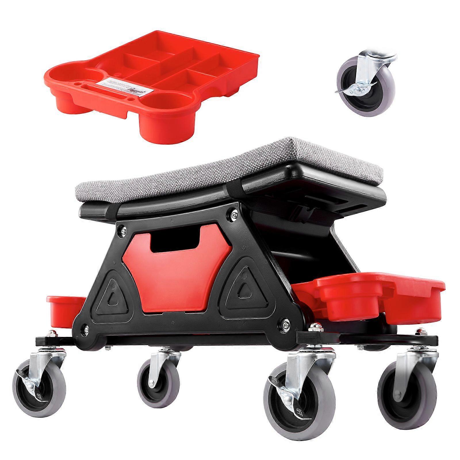 Mechanics Stool, 300 LBS Capacity Rolling Mechanic Seat with 4" Wheels, with Three Slide Out Tool Trays