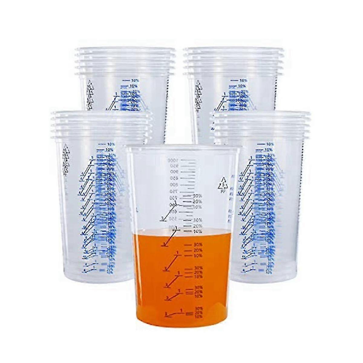 32 Oz (1000ml) Disposable Flexible Clear Graduated Plastic Mixing Cups Use For Paint Resin Epoxy Mi