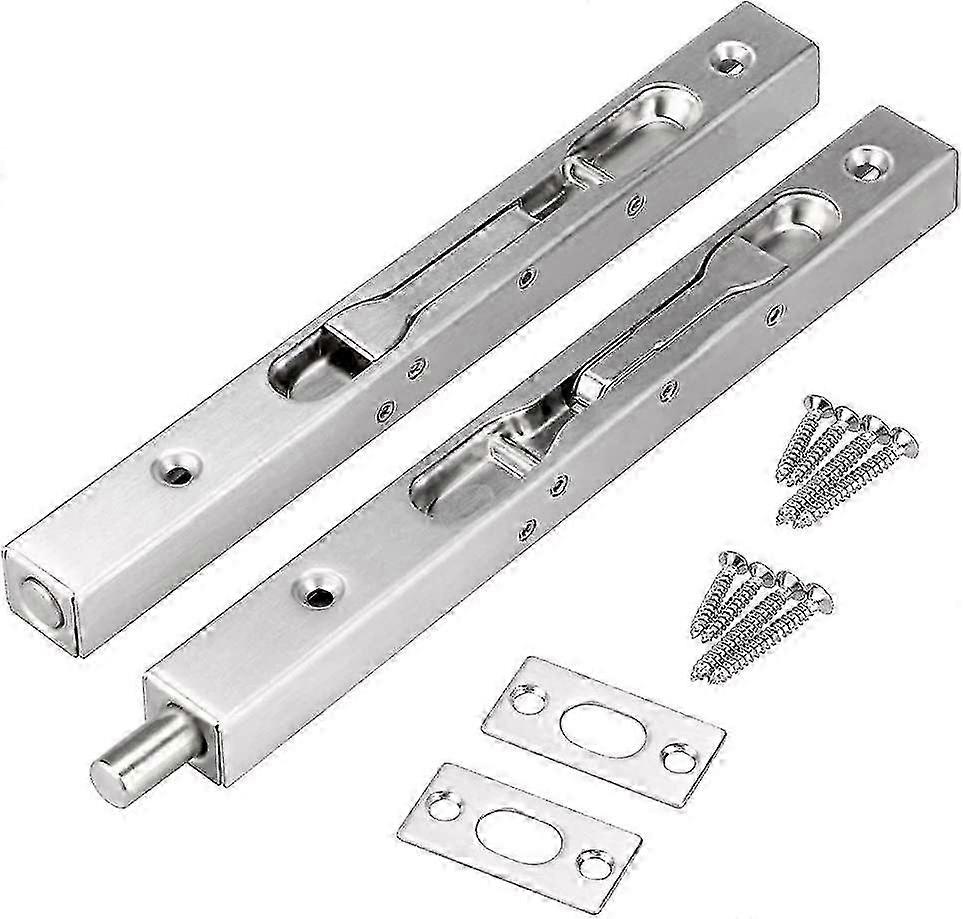 Pack Of 2 Concealed Door Flush Bolt Latch Lock Security Lever Action 304 Stainless Steel Brushed Slide Latch With Strike And Screws