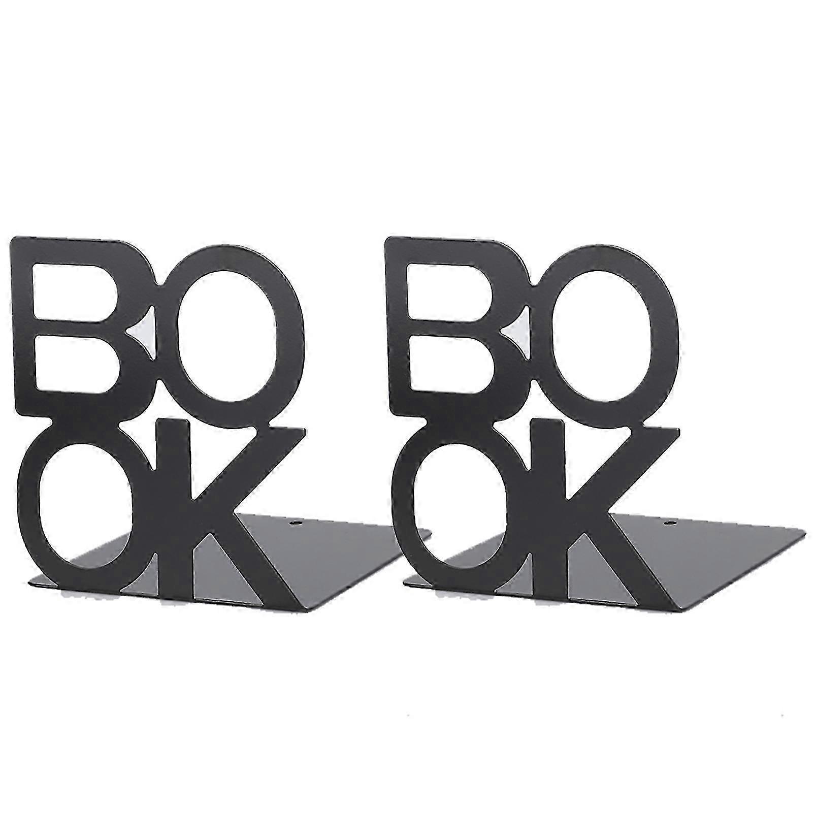 1 Pair Metal Bookends in Book Character Shape for School and Home Table Decoration (140mm)