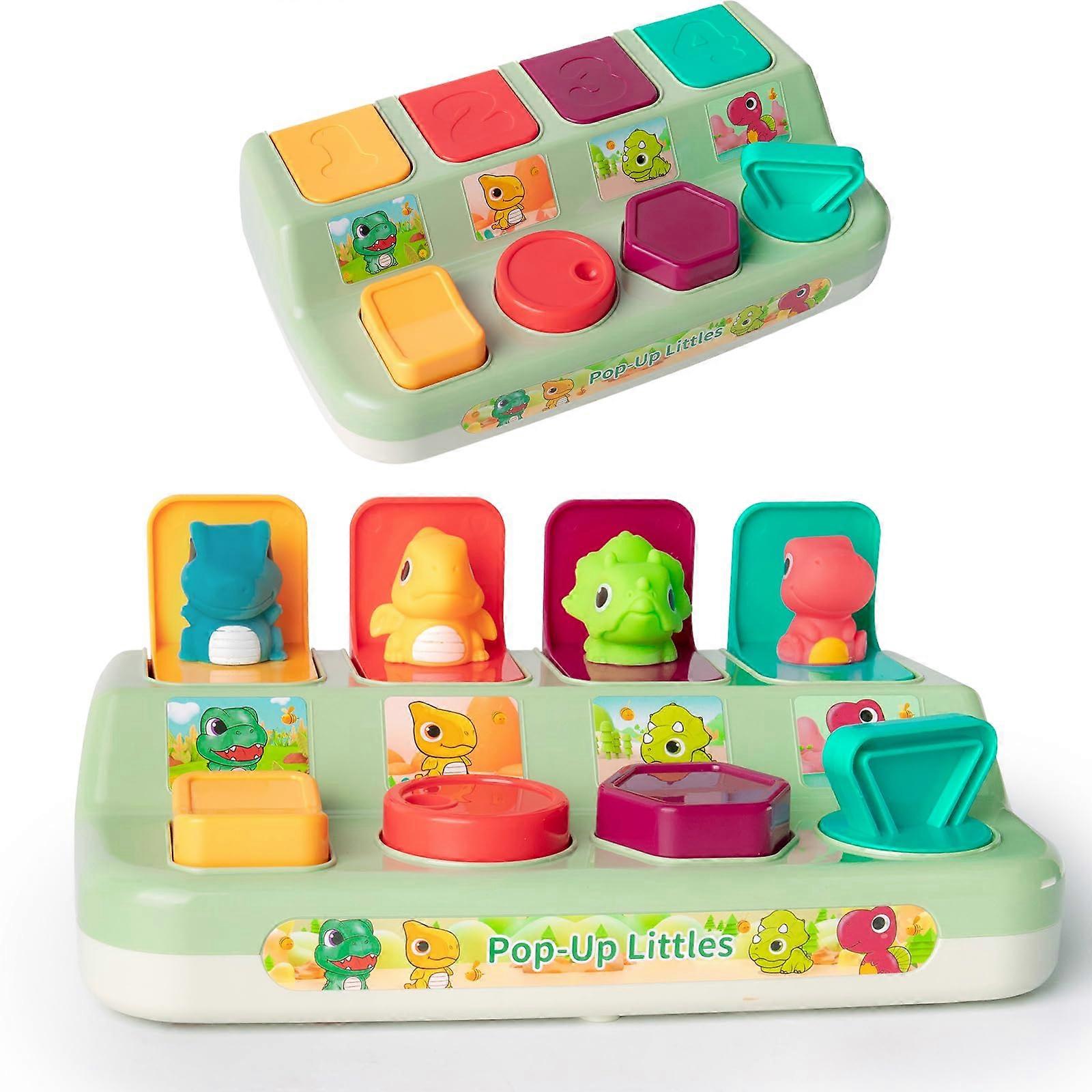 Pop-Up Dinosaur Toy For Ages 6-12 Months, Cause And Effect Toy With Sensor Button, Spring Action, Green Gift 1-3 Years