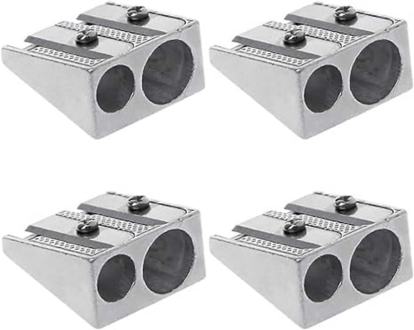 Double Hole Pencil Sharpener Set, 4 Small Metal Magnesium Pencil Sharpeners for School Office Art Use