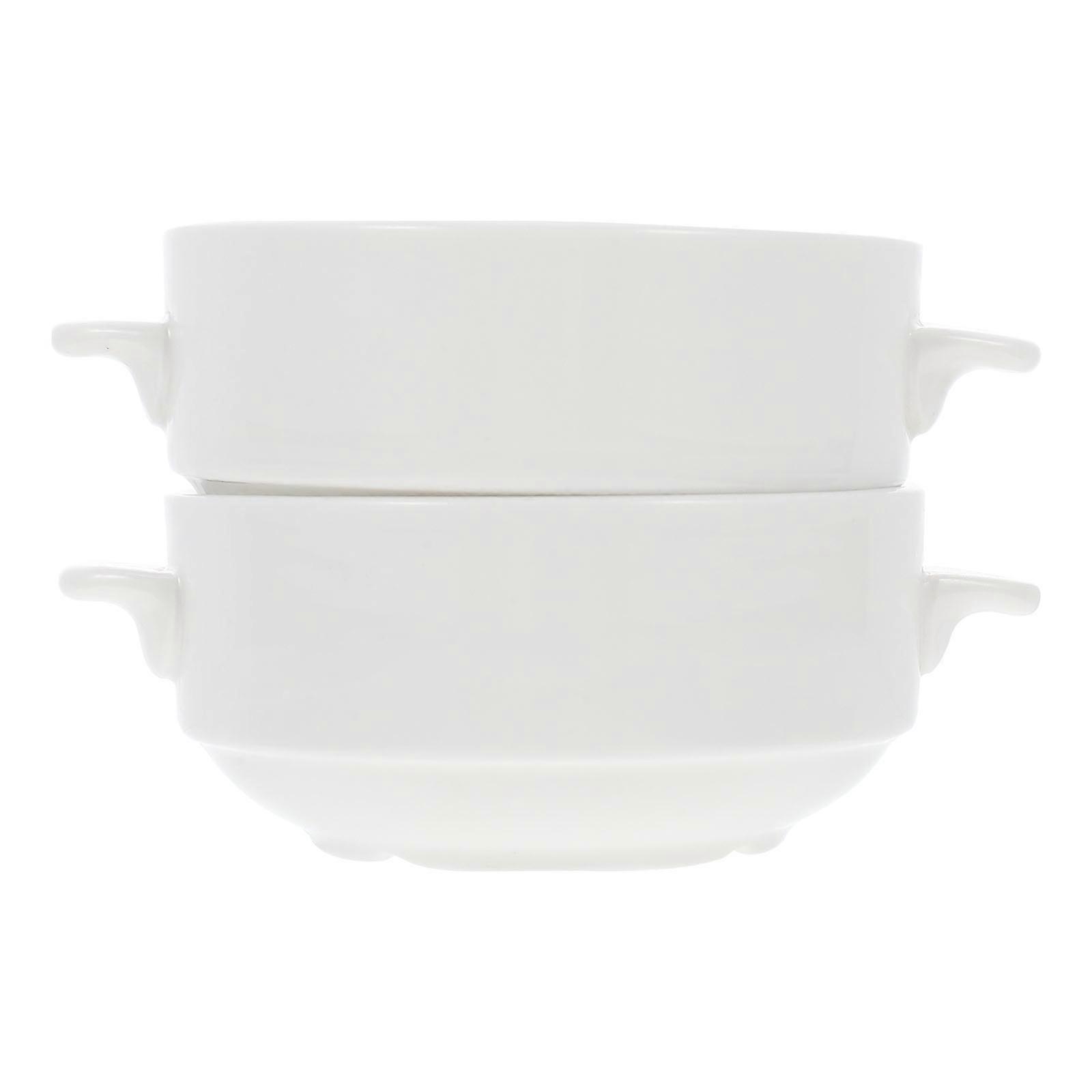 Ceramic Bowls with Handles, 2pcs, Microwave Safe, for Cereal, Soup, Noodles, Ramen, Steamed Egg, and Salad, Elegant White Design